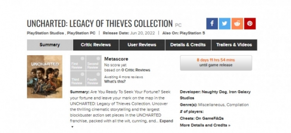Найдено новое подтверждение даты выхода Uncharted: Legacy of Thieves Collection на PC